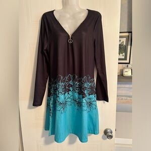 Cleaning out my closet. Dress or top. Long sleeved, Boho Floral black/teal. NWT